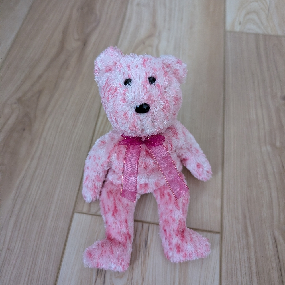 "Smitten" Ty Beanie Baby Bear Pink Plush Teddy Bear with Ribbon